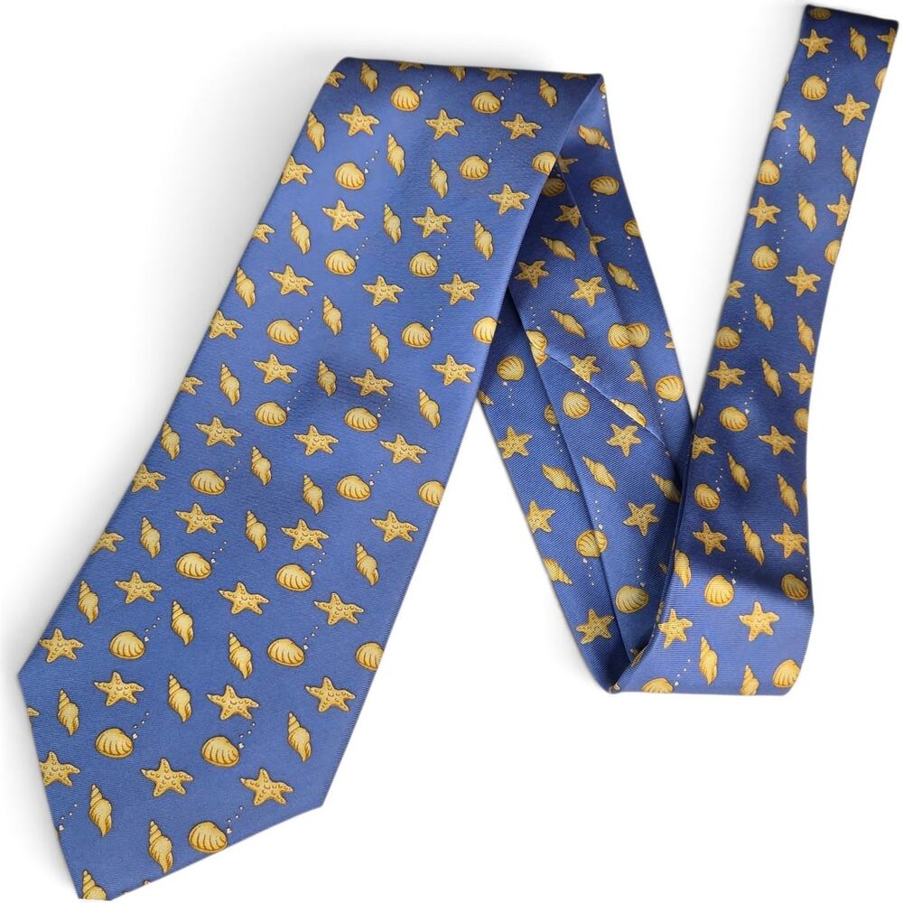 Alynn Neckwear Baby Blue Nautical 100% Silk Tie Sea Shells Starfish Eric Holch